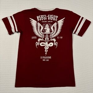 Vintage Rebel 8 V Neck Ringer T. Shirt M Mike Giant RARE Skater Goth Punk 2000s‎